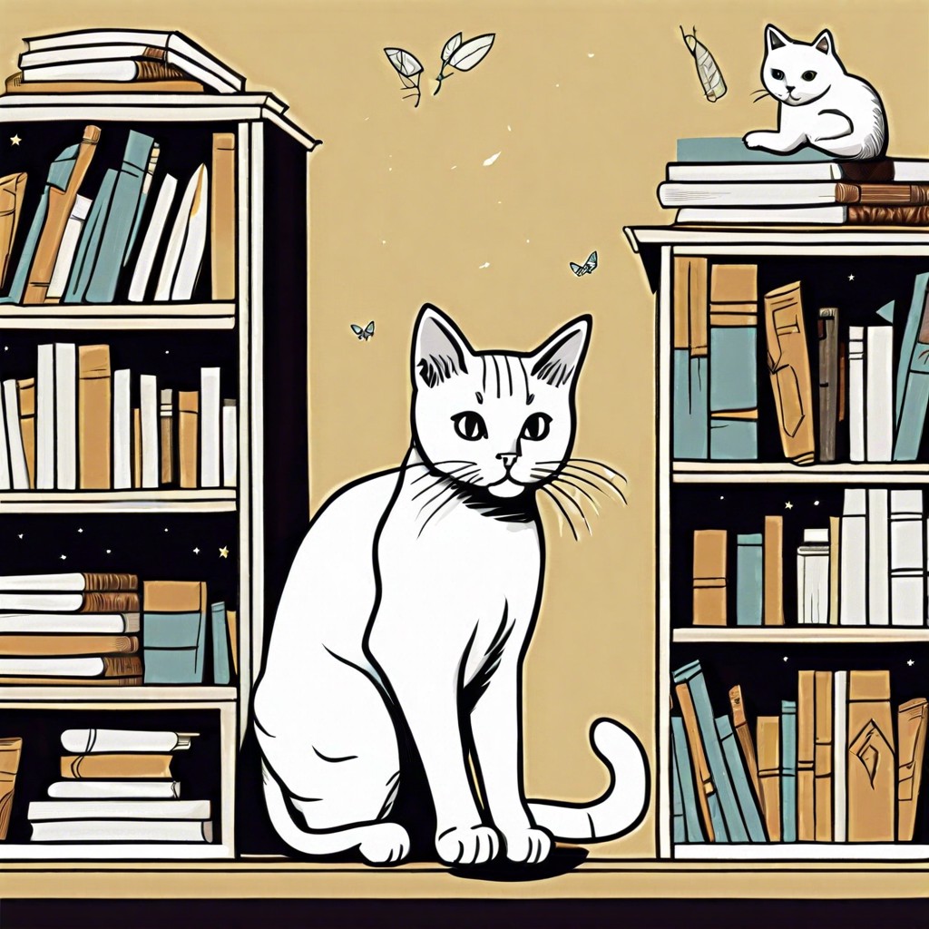 cat climbing a bookshelf