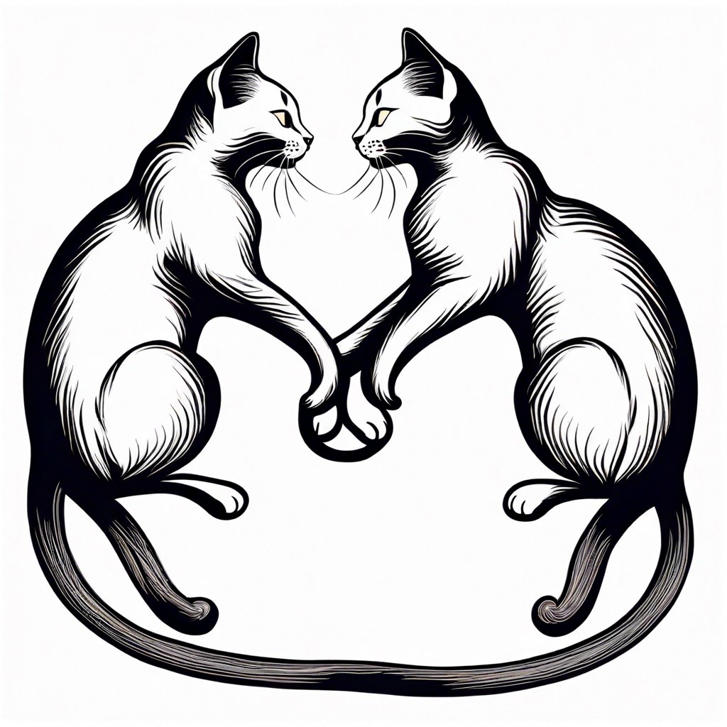 cats with intertwined tails forming a heart
