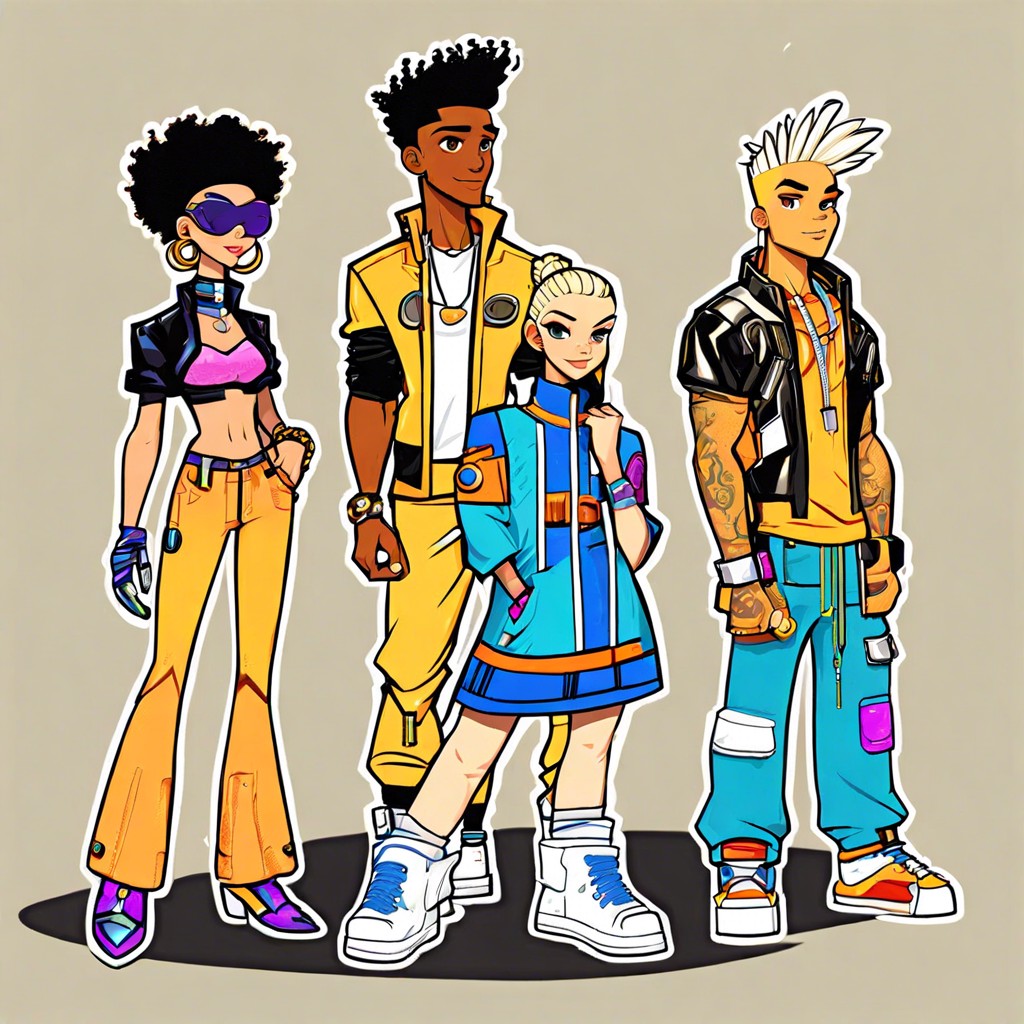 characters from 2000s cartoons wearing futuristic attire