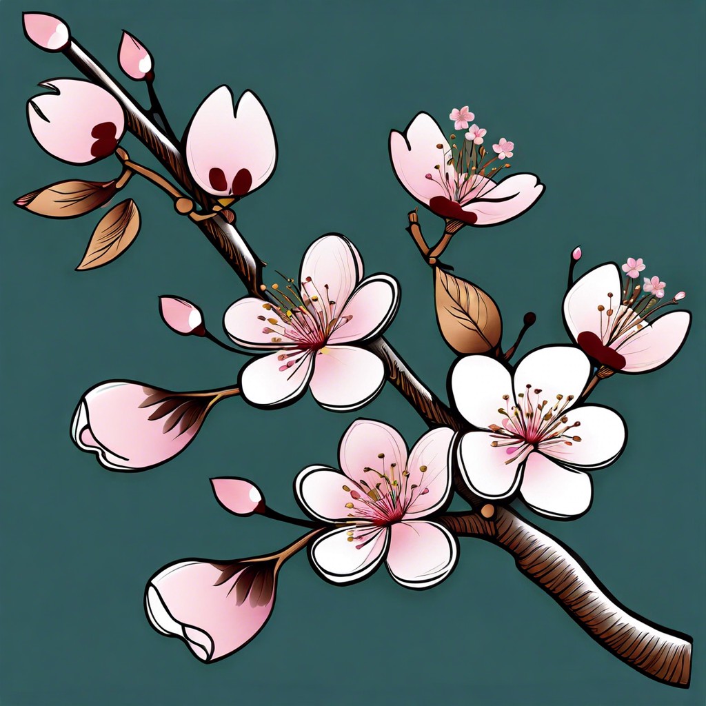 cherry blossom branch with falling petals in the wind