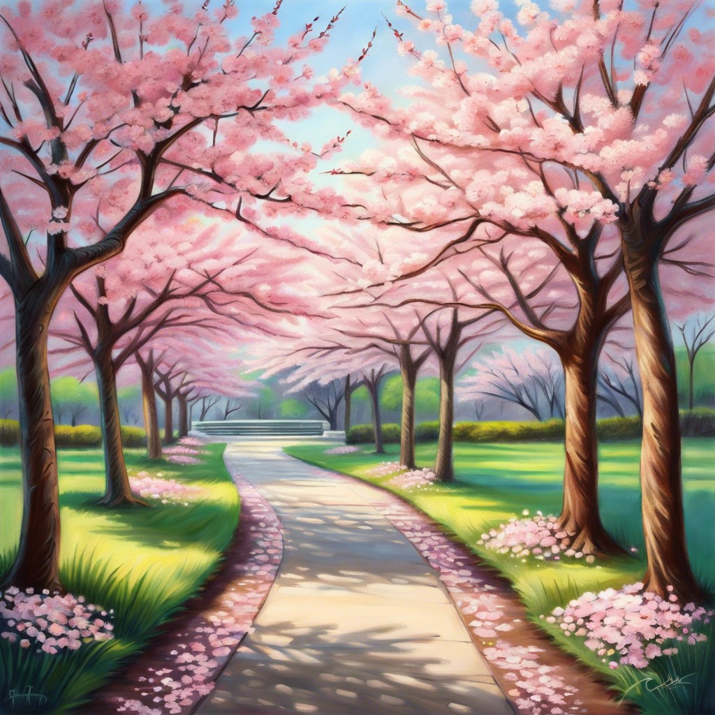 cherry blossom park path