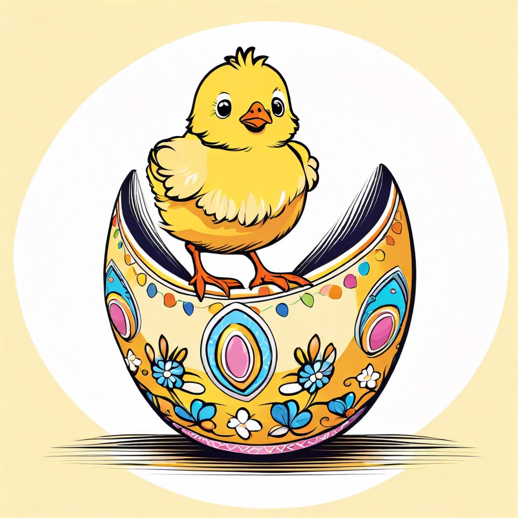 chick hatching from a patterned easter egg