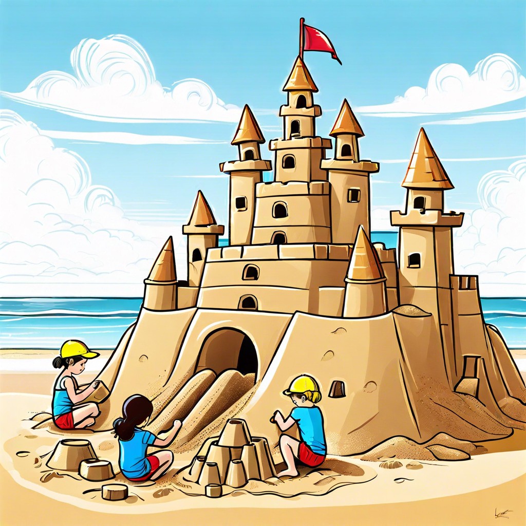 children building a giant sandcastle