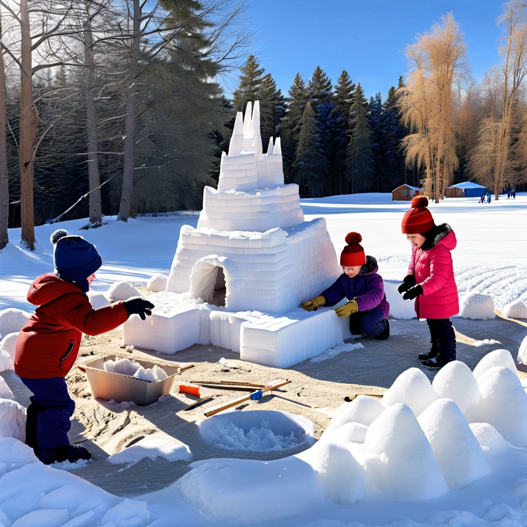 children building a snowfort