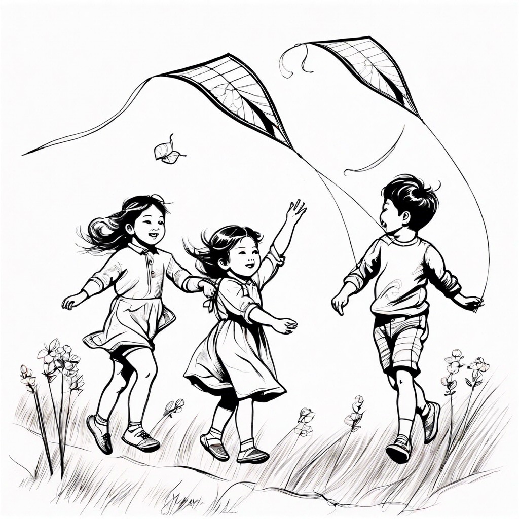 children flying kites on a windy day