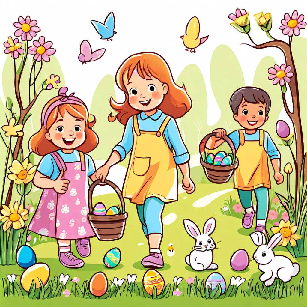 children on an easter egg hunt in a garden