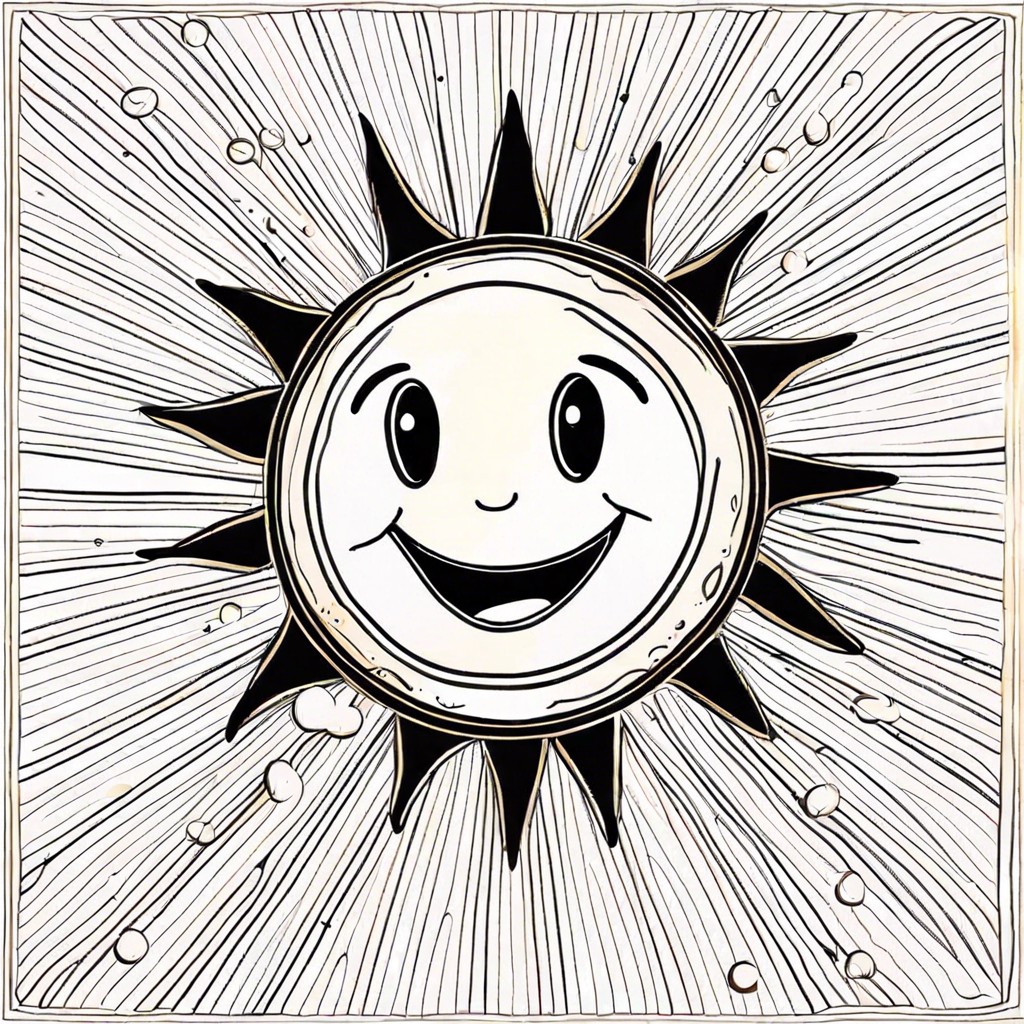 childs drawing of a sun with rays and a smiley face