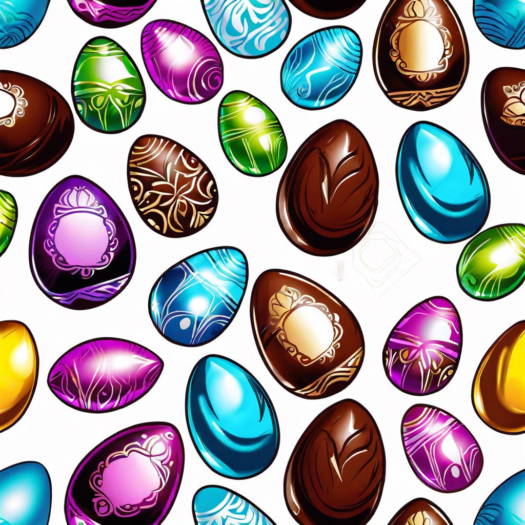 chocolate easter eggs with bright foil wrappings