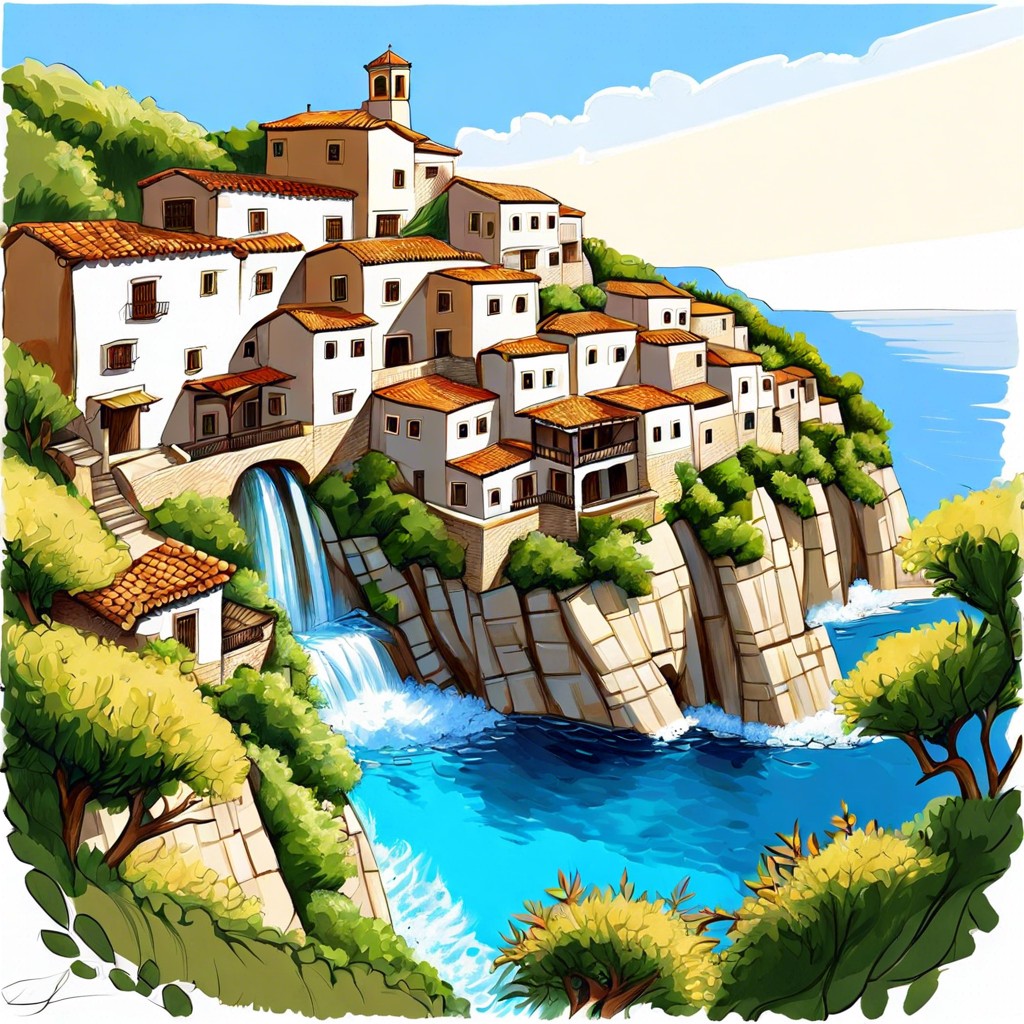 cliffside village with cascading rooftops