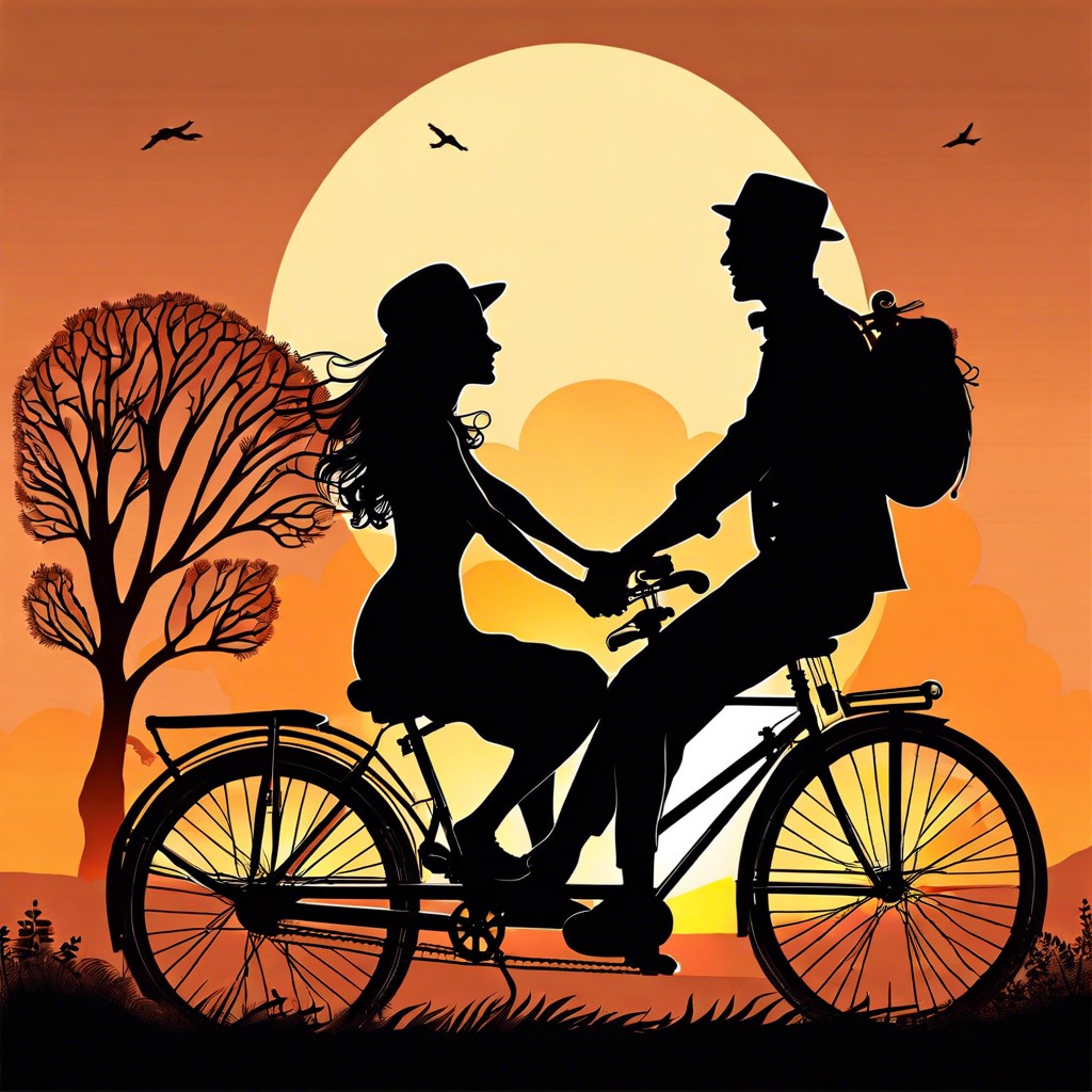 couple riding a bicycle built for two
