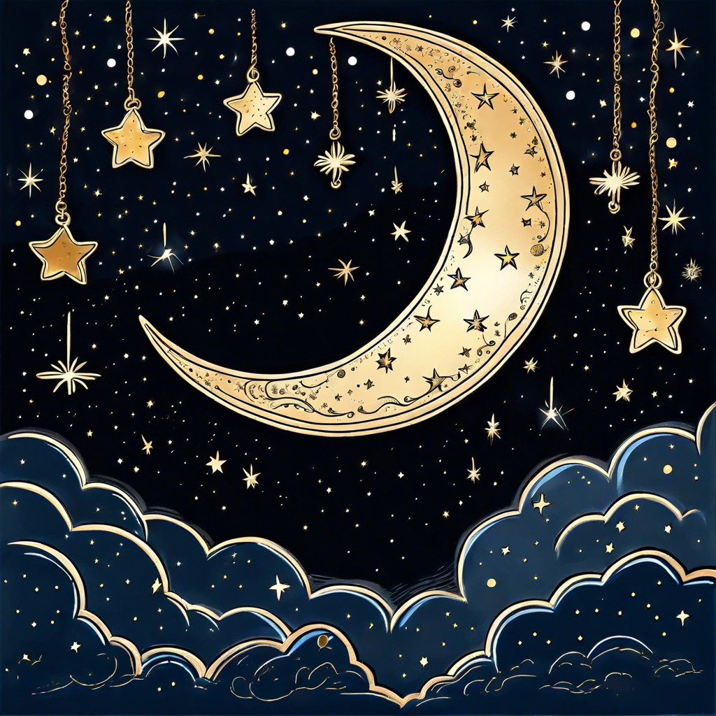 crescent moon with stars