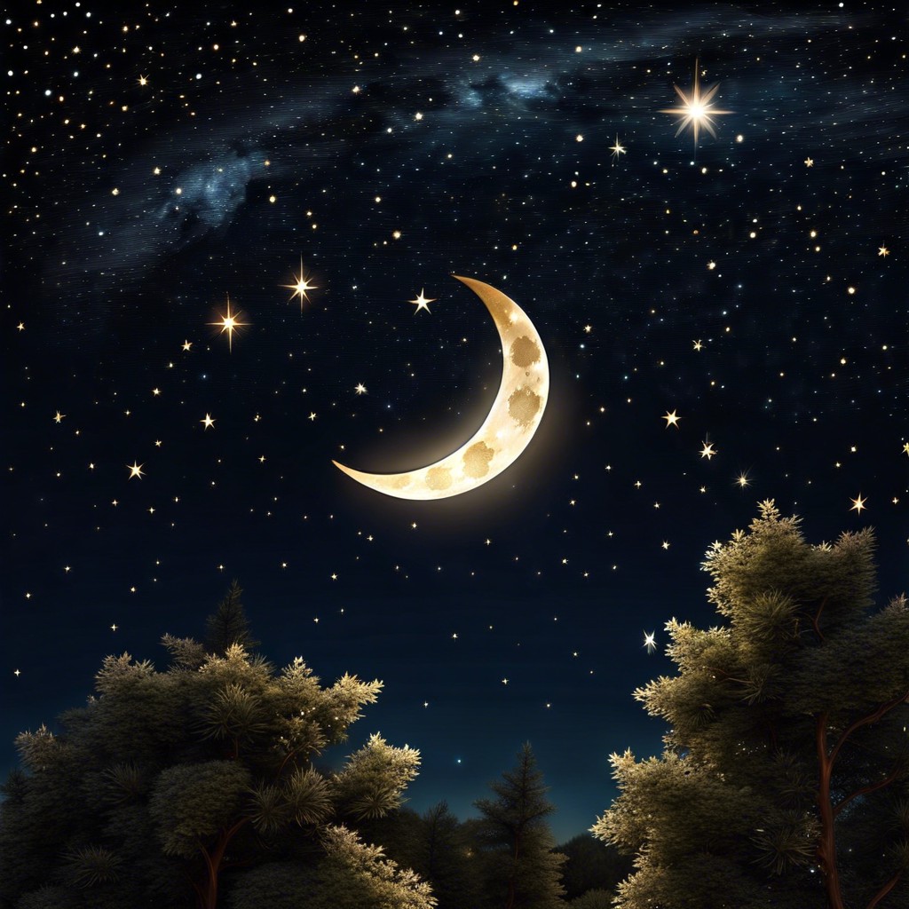 crescent moon with stars