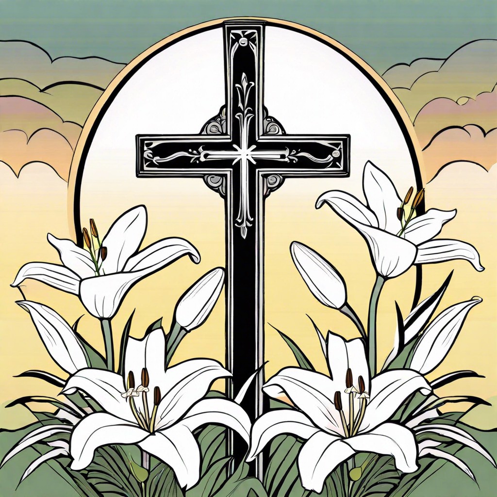 cross with lilies symbolizing resurrection