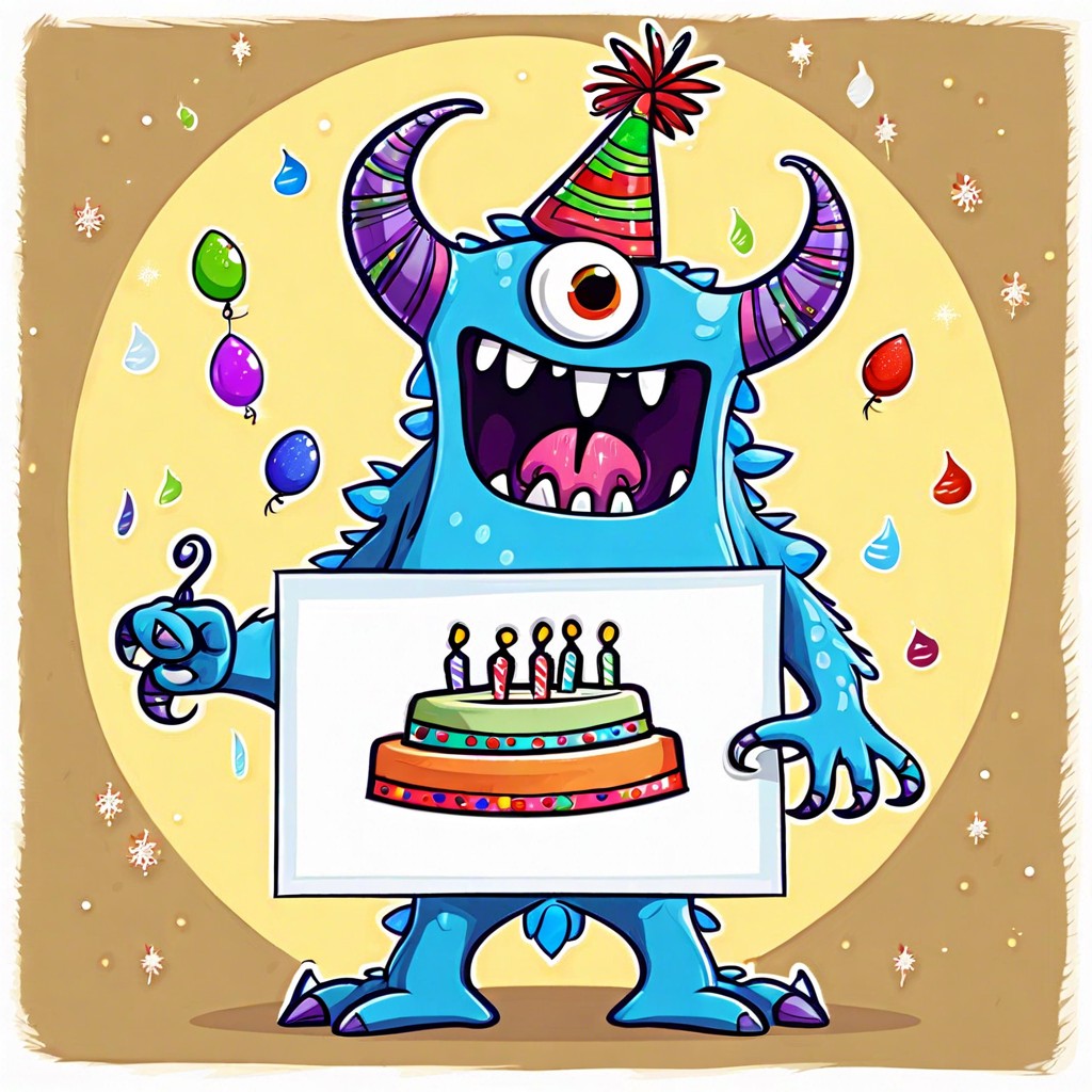 cute monster with a birthday sign