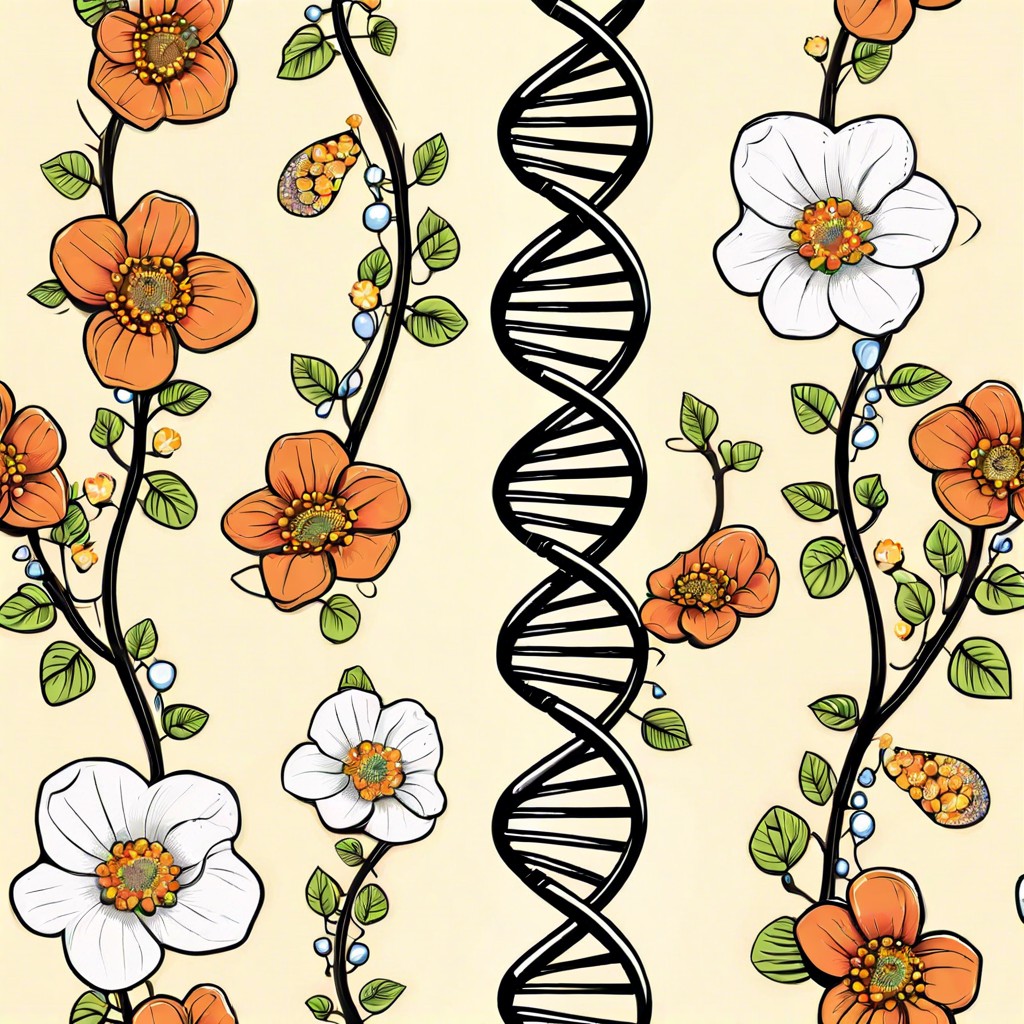 dna double helix with flowers entwined