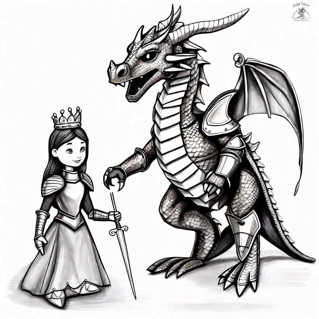 dragon puppet with removable knight and princess figures
