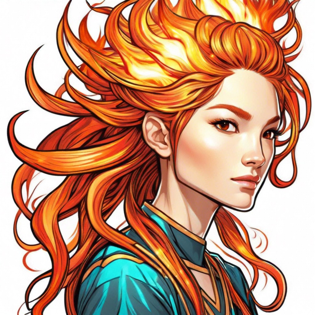 draw hair as flame like wisps for an energetic vibe