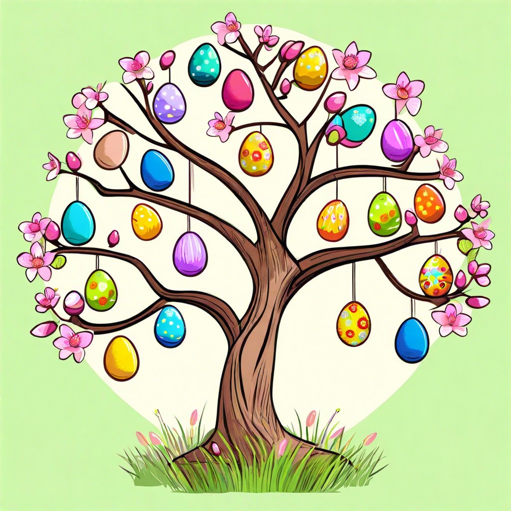easter egg tree with eggs hanging from branches
