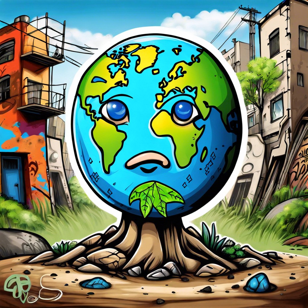 eco themed graffiti featuring the earth with human features