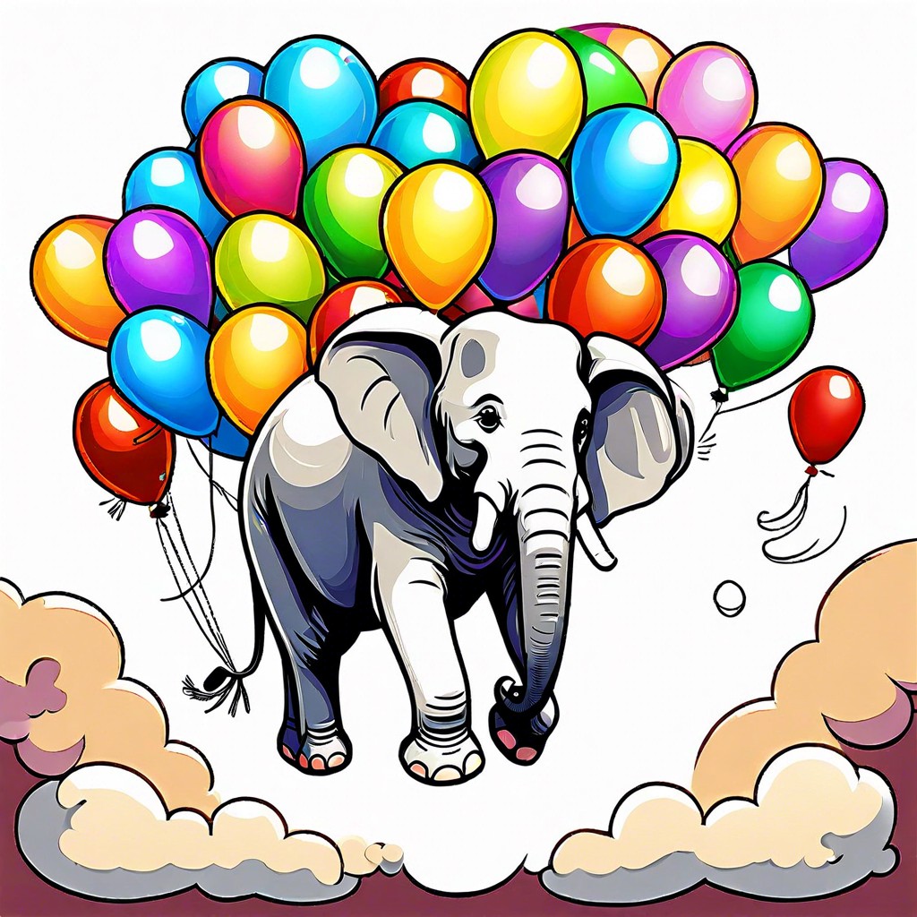 elephant floating with balloons