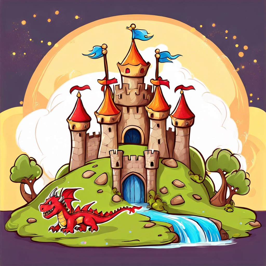 fantasy castle with dragons and knights