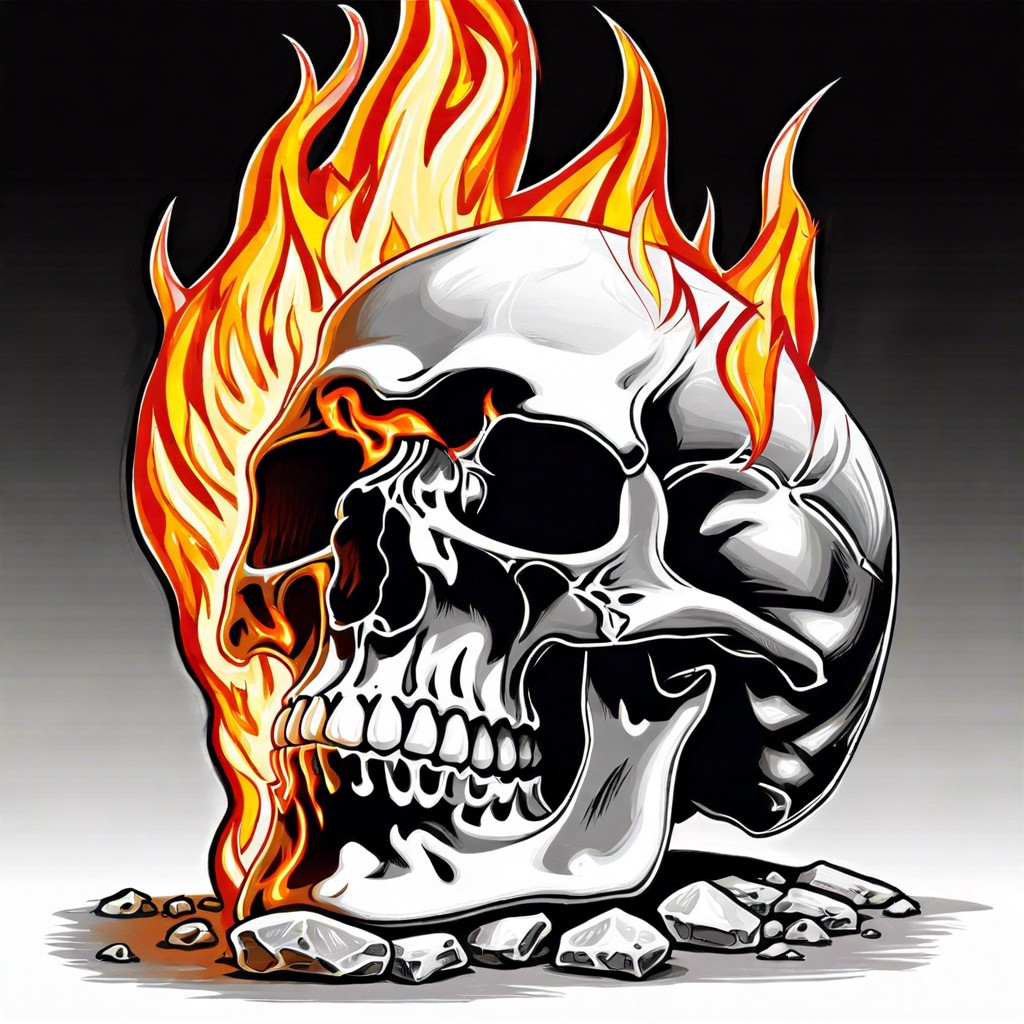 fire and ice themed skull half in flames half frozen