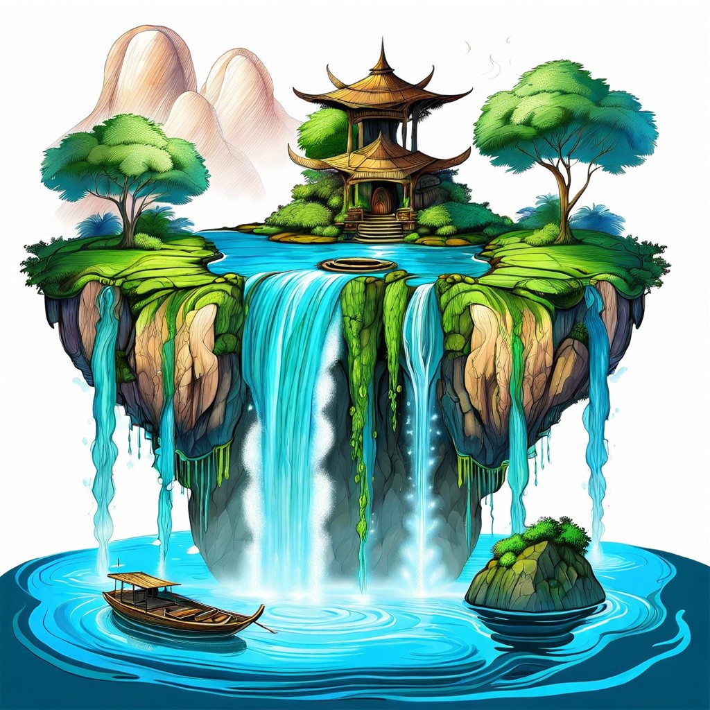floating islands with waterfalls