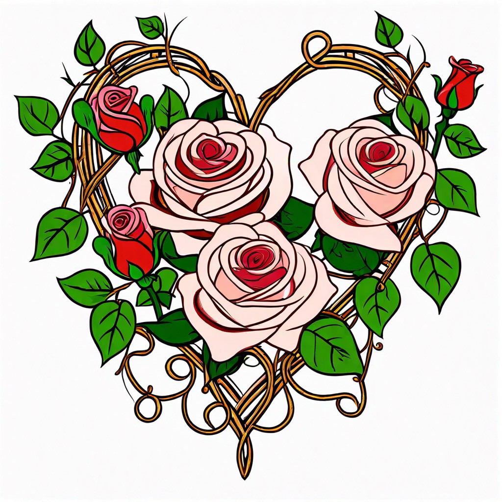 floral heart with intertwining roses and vines