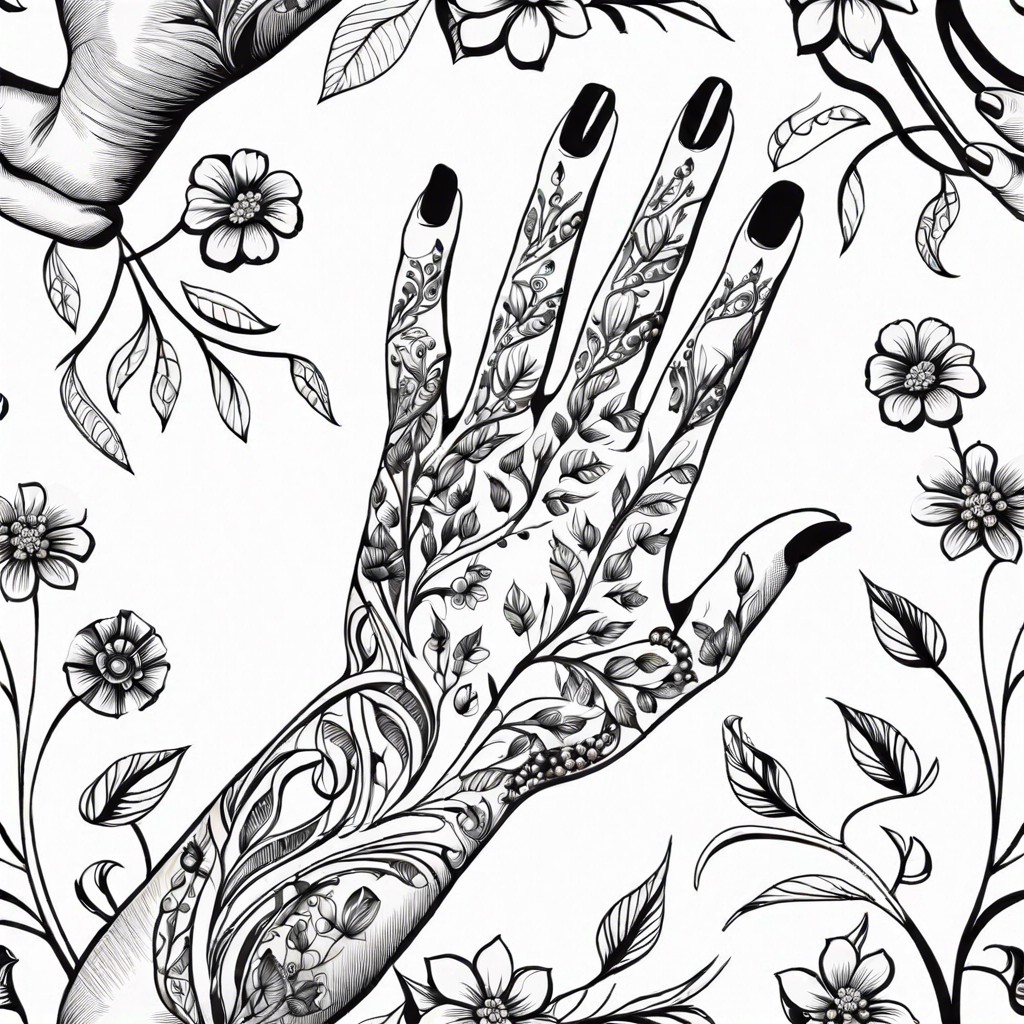 floral pattern wrapping around fingers