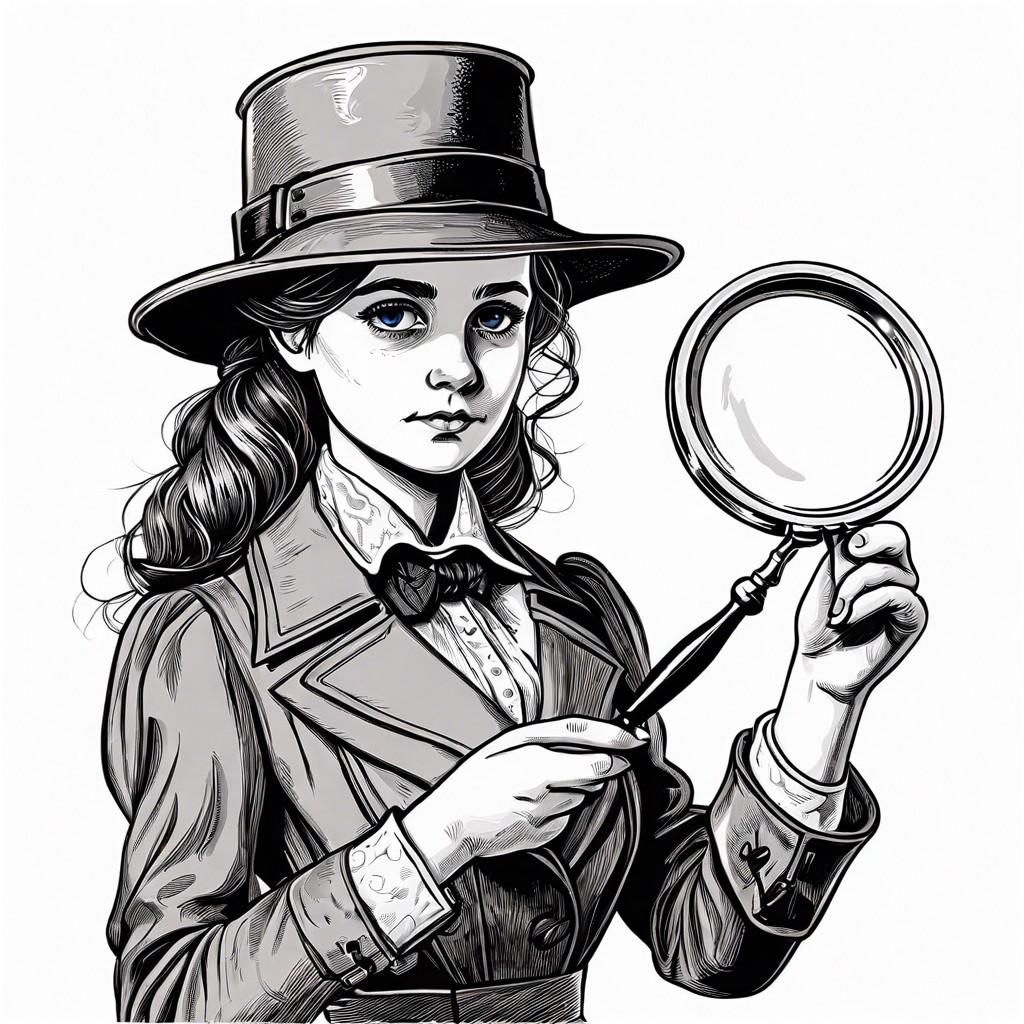 girl as a victorian era detective with a magnifying glass