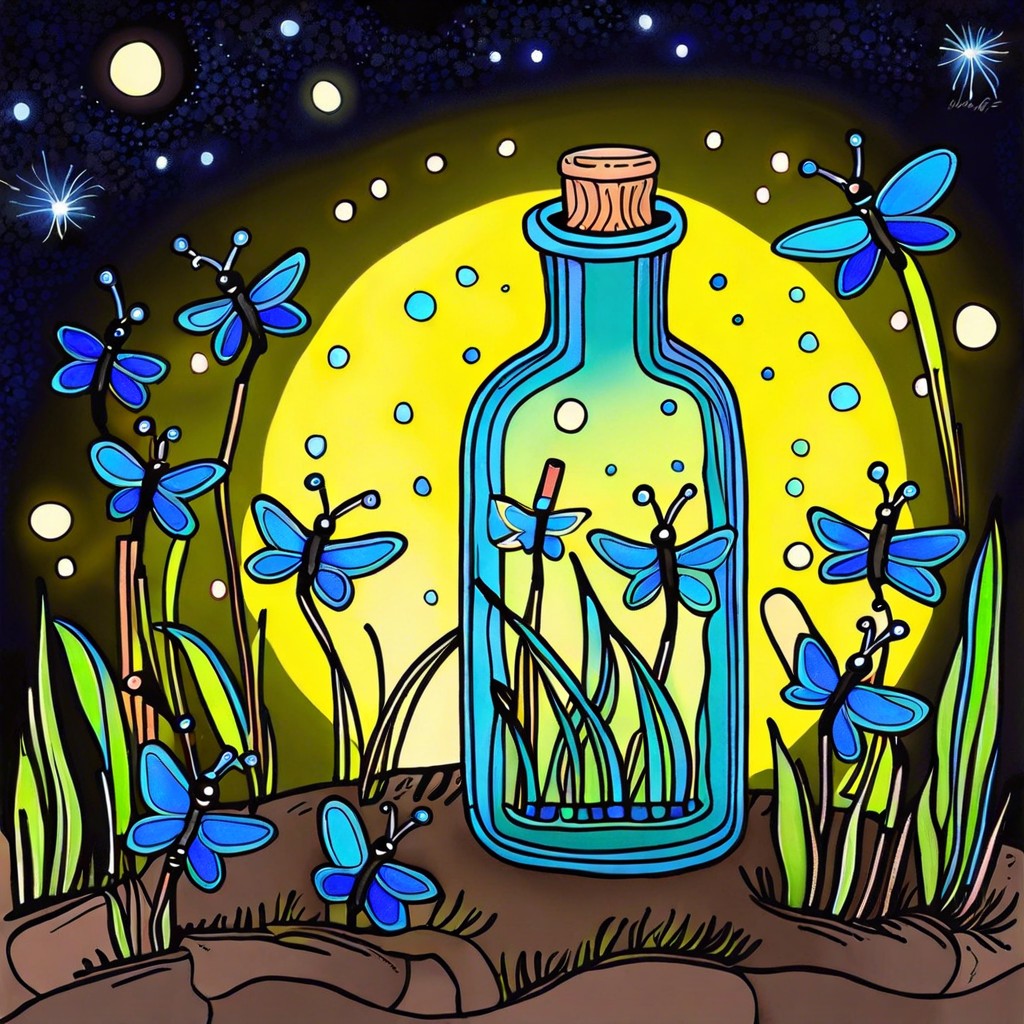glass bottle filled with fireflies