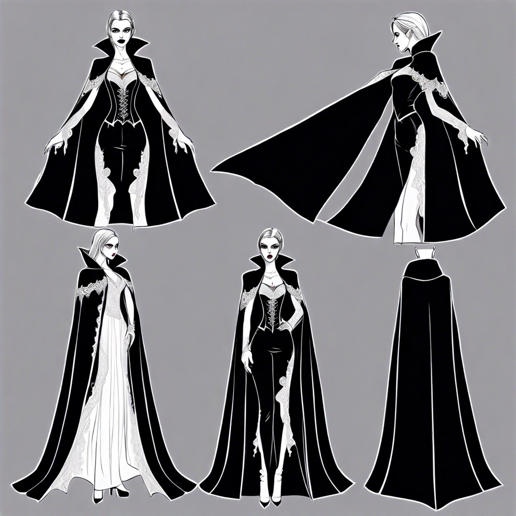 gothic vampire with a velvet cape and lace details