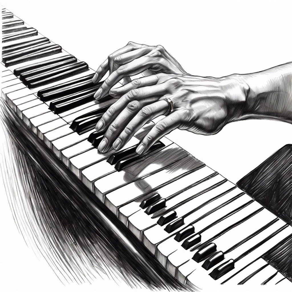 hands playing a piano capturing movement