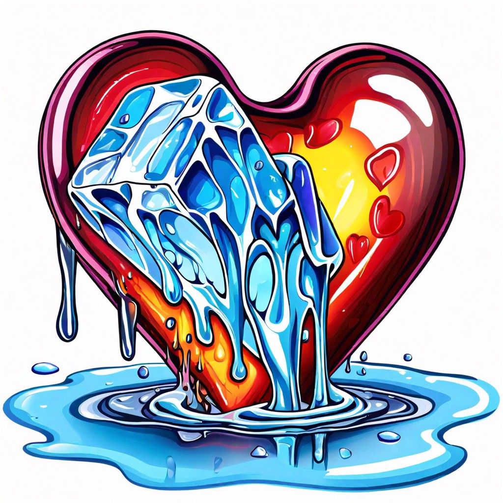 heart encapsulated inside an ice cube slowly melting