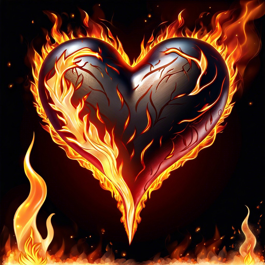 heart on fire with realistic flames and embers