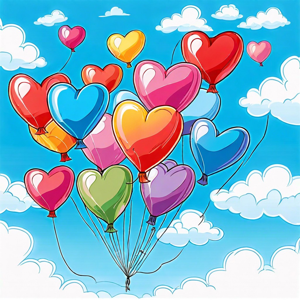 heart shaped balloons floating skyward
