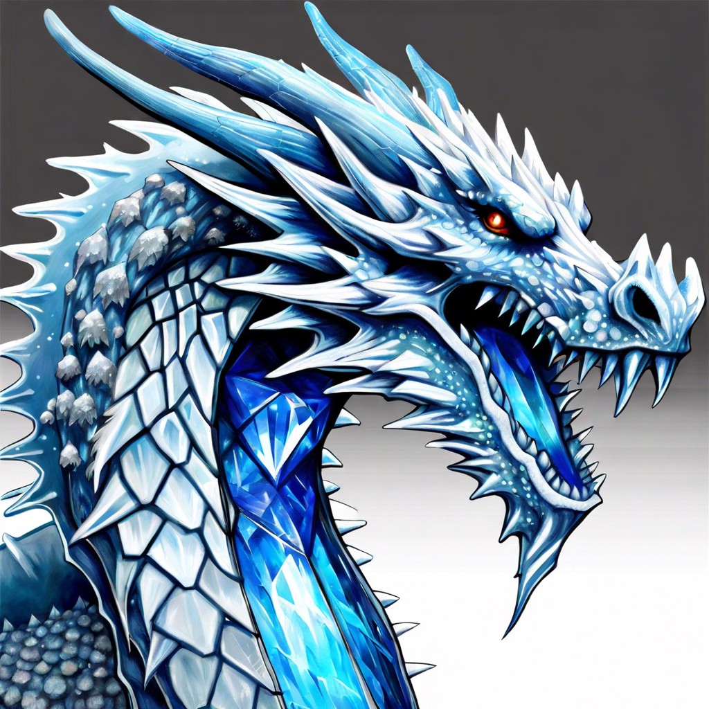 ice dragon with crystalline spikes and frosty breath