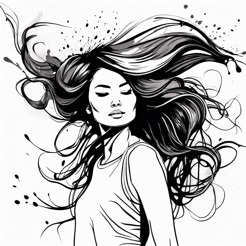 implement a splash effect with ink for dynamic hair movement