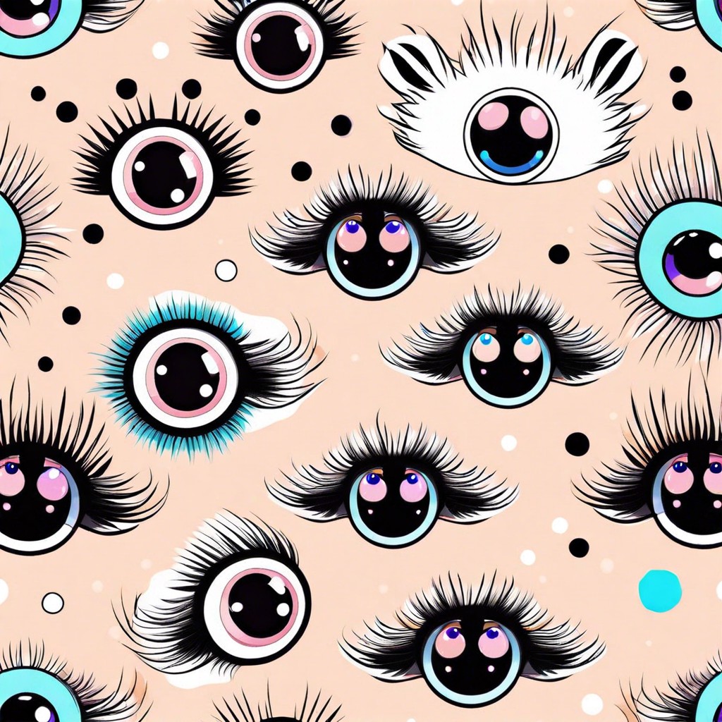 kawaii animal eyes with tiny dots for pupils and surrounded by fluff