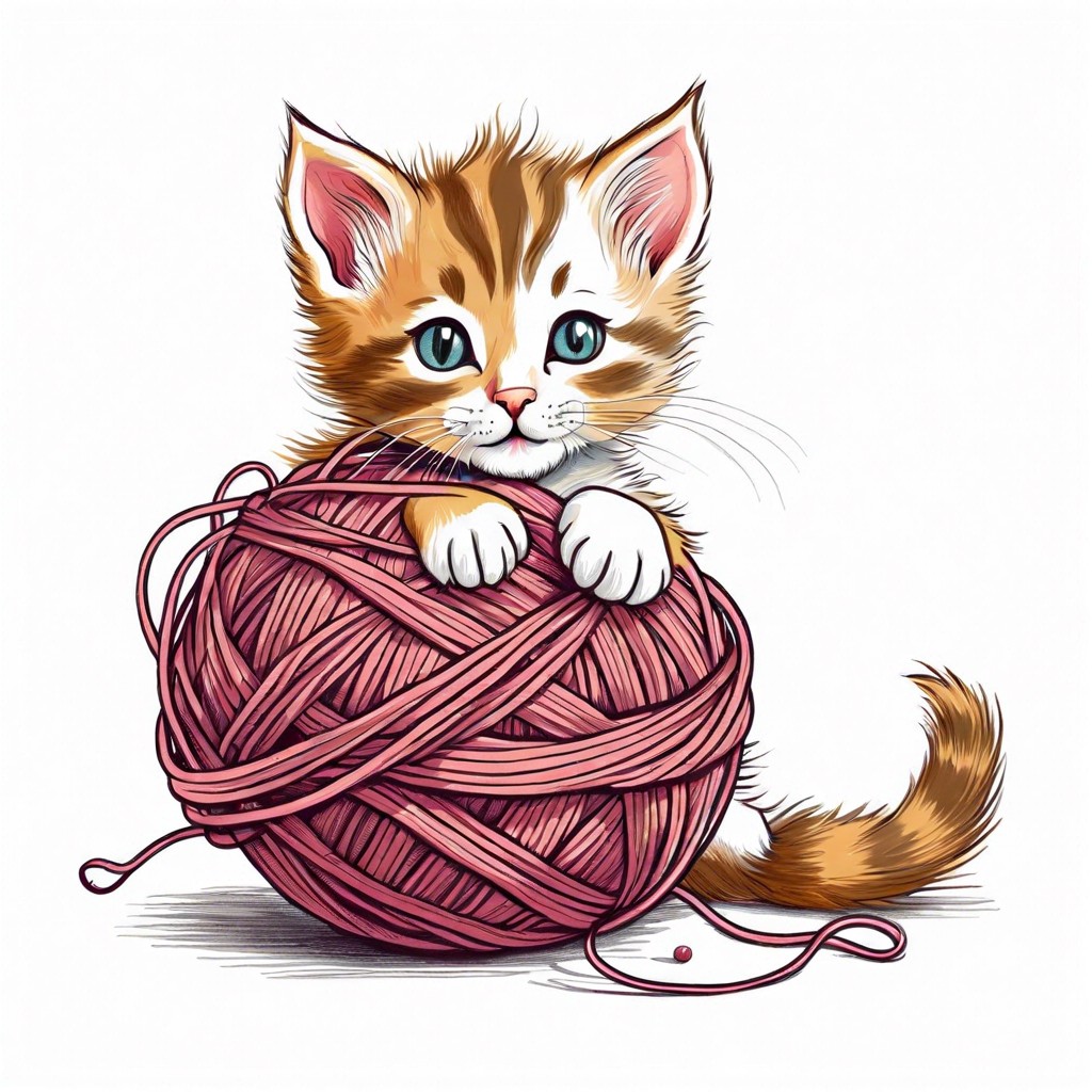 kitten playing with a yarn ball