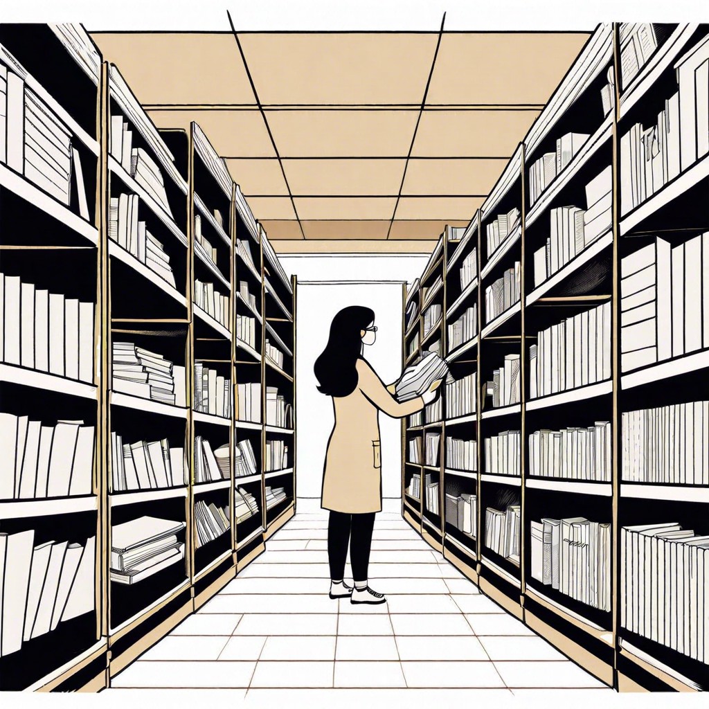 librarian cataloging books through illustrations