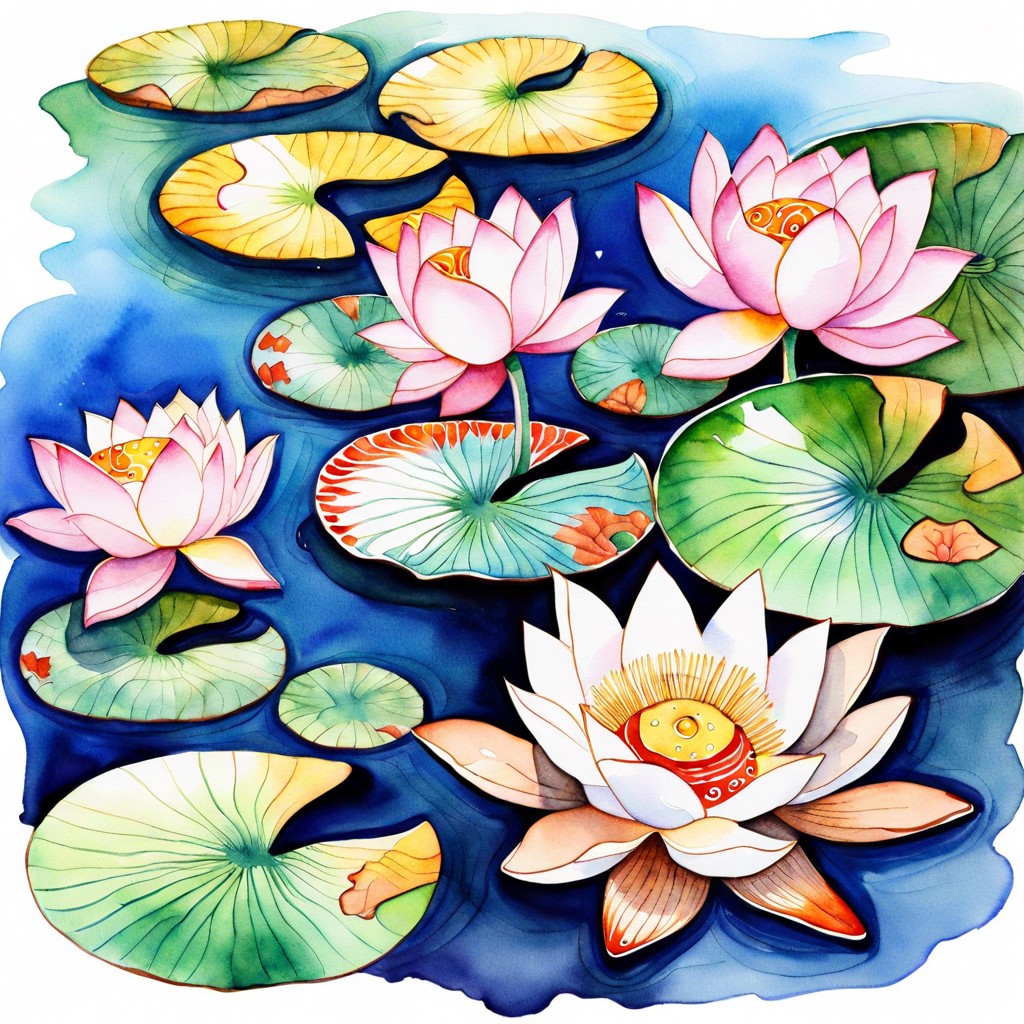 lotus pond with koi fish