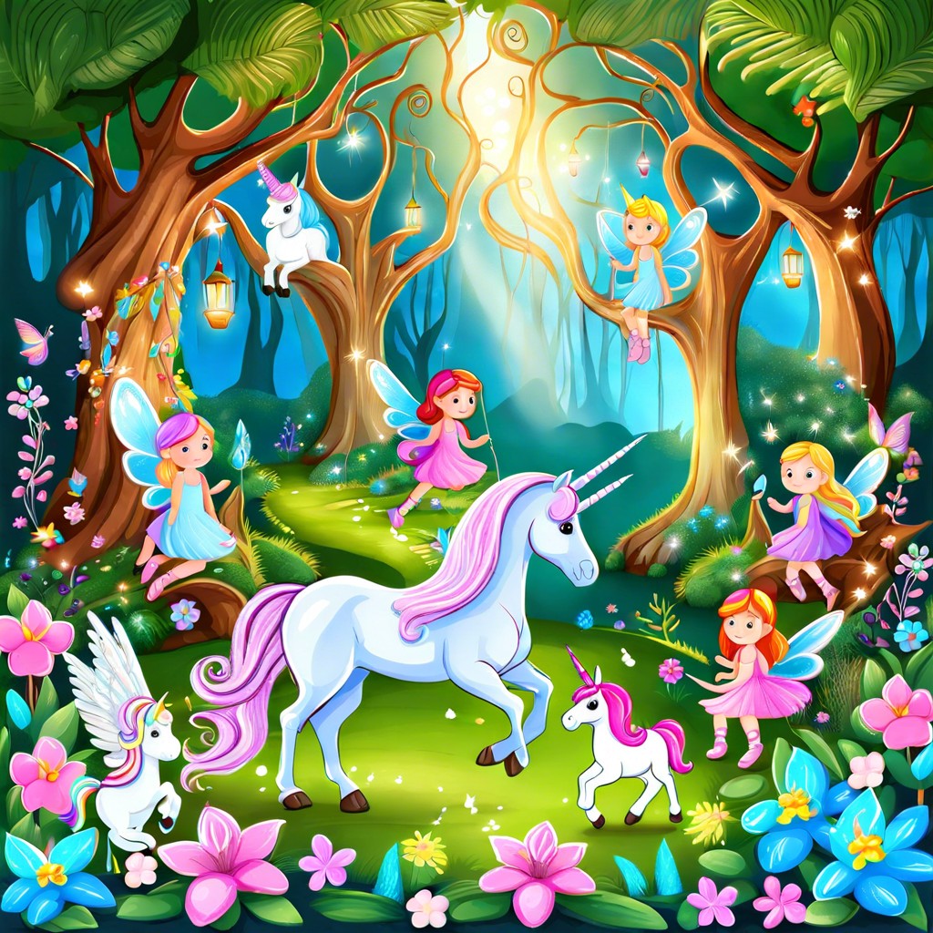 magical forest with unicorns and fairies