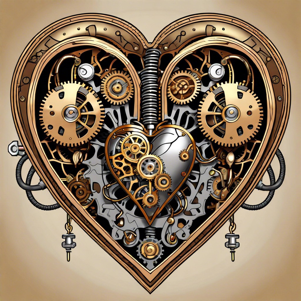 mechanical heart with gears and wires