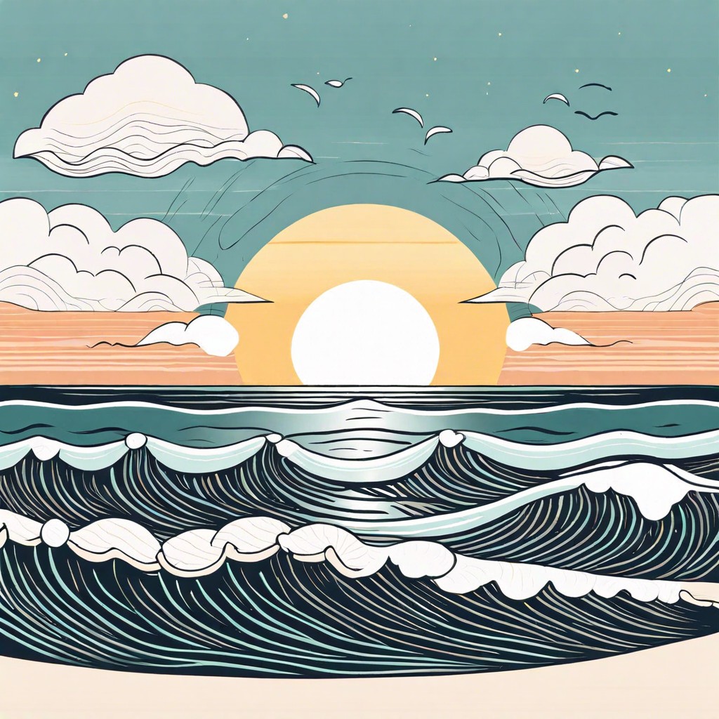 minimalist sun rising over waves
