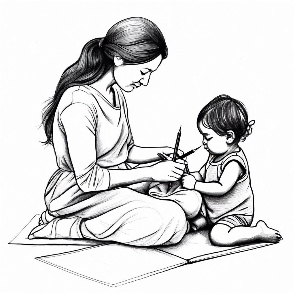 mom and child drawing together