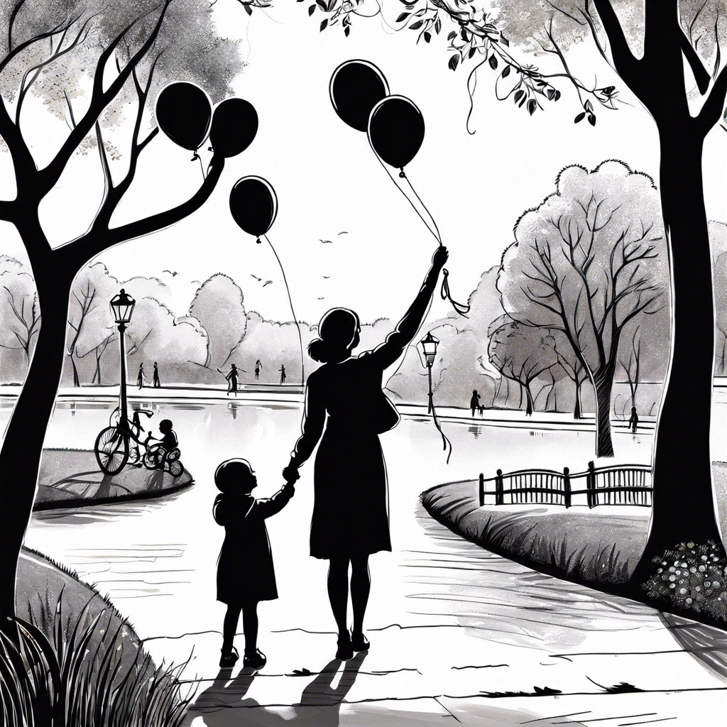 mom and child with balloons at the park