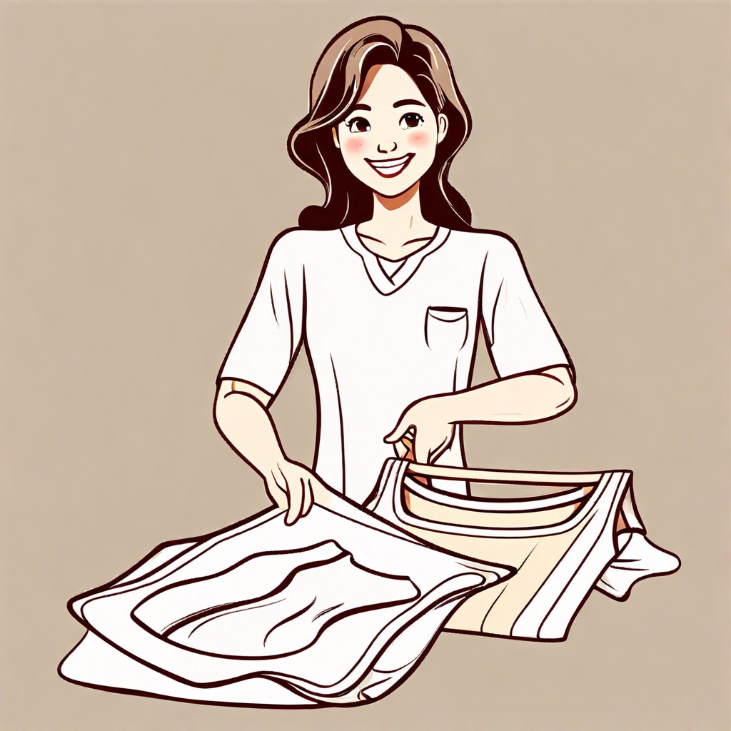 mom folding laundry while smiling
