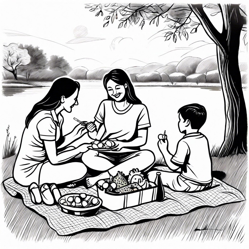 mom having a picnic with her kids