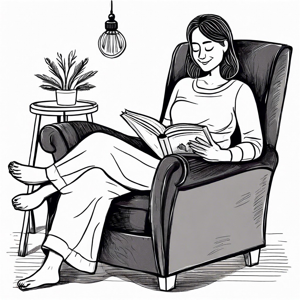 mom reading a book in a cozy chair